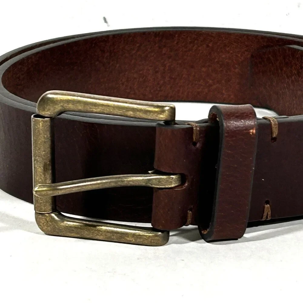 Men's Lands' End Leather Belt Size 40 Brown Brass Buckle Classic Traditional